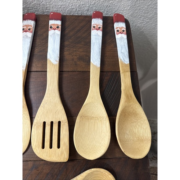 Set Of Wooden Kitchen Utensils Santa Hand Painted - Picture 5 of 16